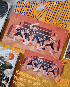 Karasuno's 1st-years as 3rd years doing the kpdh Saja boys pose, art prints
